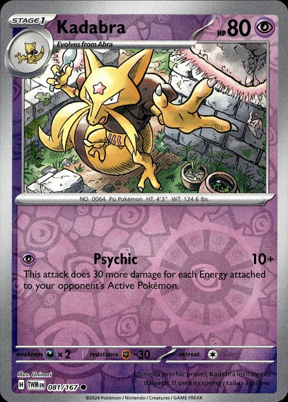 POKEMON KADABRA 081 TWILIGHT MASQUERADE 167  REVERSE HOLO LP