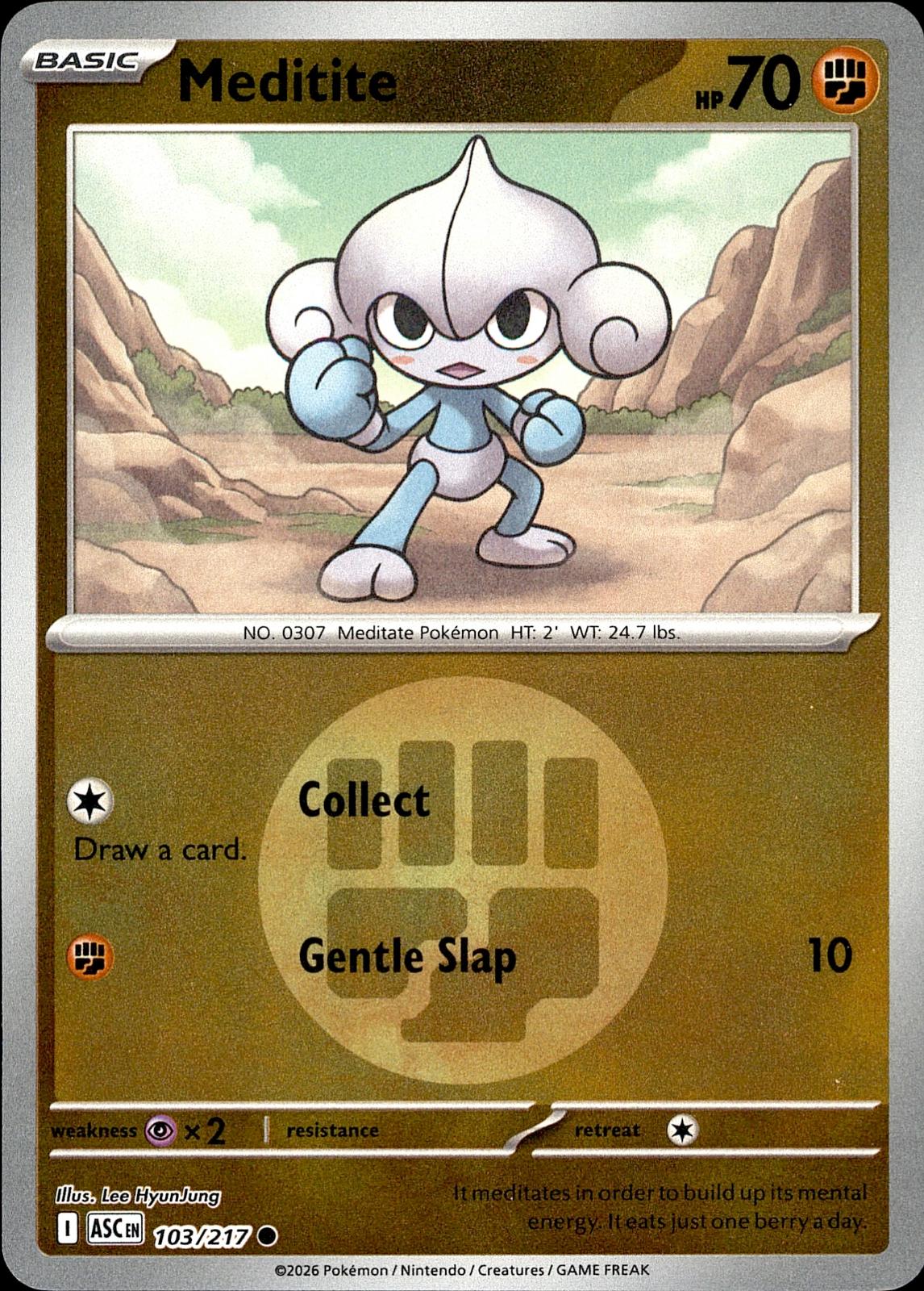 POKEMON MEDITITE (ENERGY SYMBOL PATTERN) 103/217 ASCENDED HEROES REVERSE HOLO LP