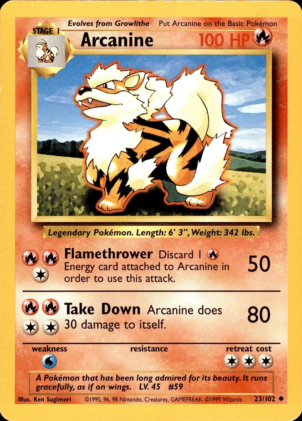 POKEMON ARCANINE 23 BASE SET Unlimited 102  LP