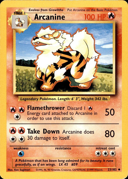 POKEMON ARCANINE 23 BASE SET Unlimited 102  LP