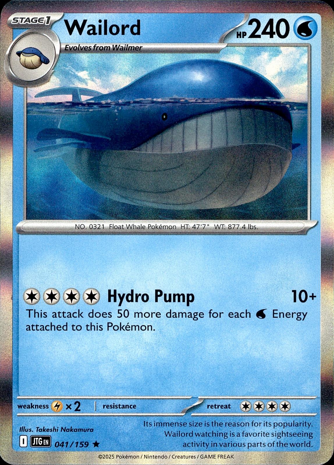 POKEMON WAILORD 041 JOURNEY TOGETHER 159  HOLO LP