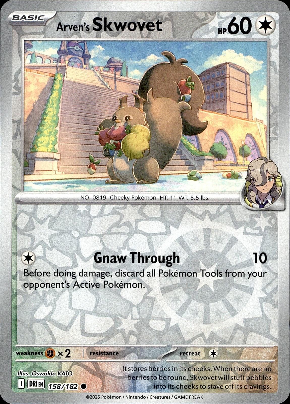 POKEMON ARVEN'S SKWOVET 158 DESTINED RIVALS 182  REVERSE HOLO LP