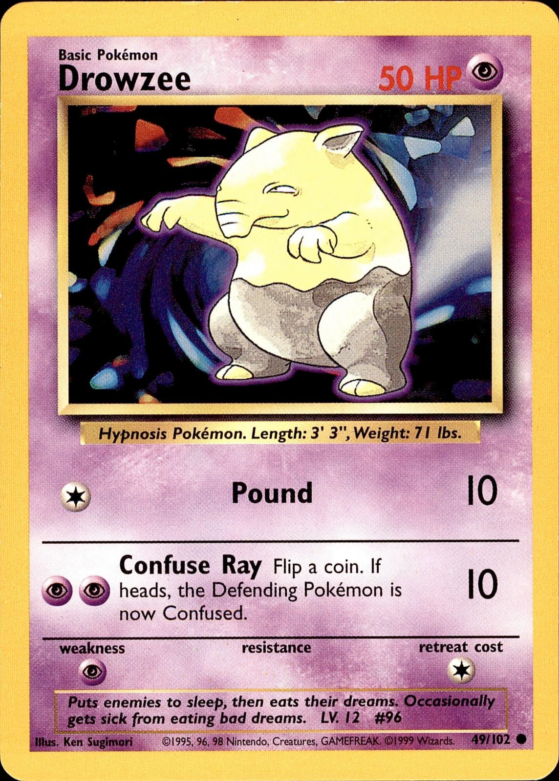 POKEMON DROWZEE 49 BASE SET Unlimited 102  LP