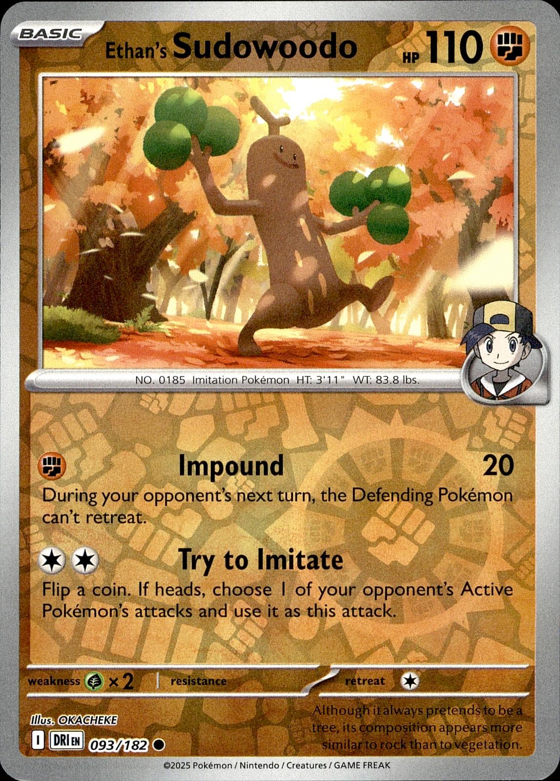 POKEMON ETHAN'S SUDOWOODO 093 DESTINED RIVALS 182  REVERSE HOLO LP