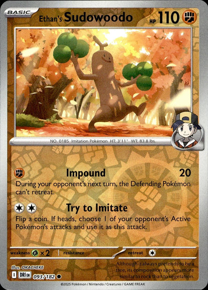 POKEMON ETHAN'S SUDOWOODO 093 DESTINED RIVALS 182  REVERSE HOLO LP
