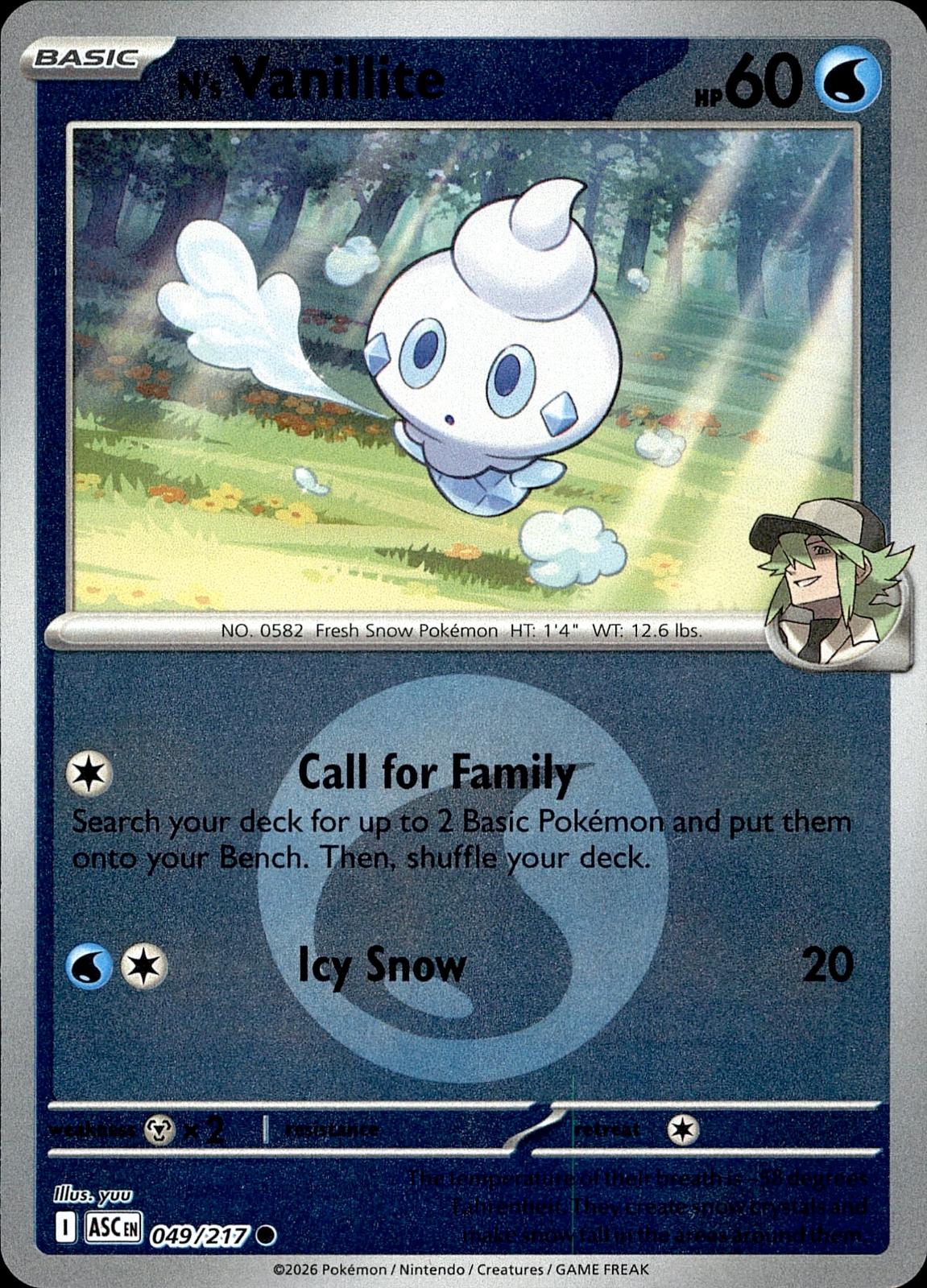 POKEMON N'S VANILLITE (ENERGY SYMBOL PATTERN) 049/217 ASCENDED HEROES HOLO LP