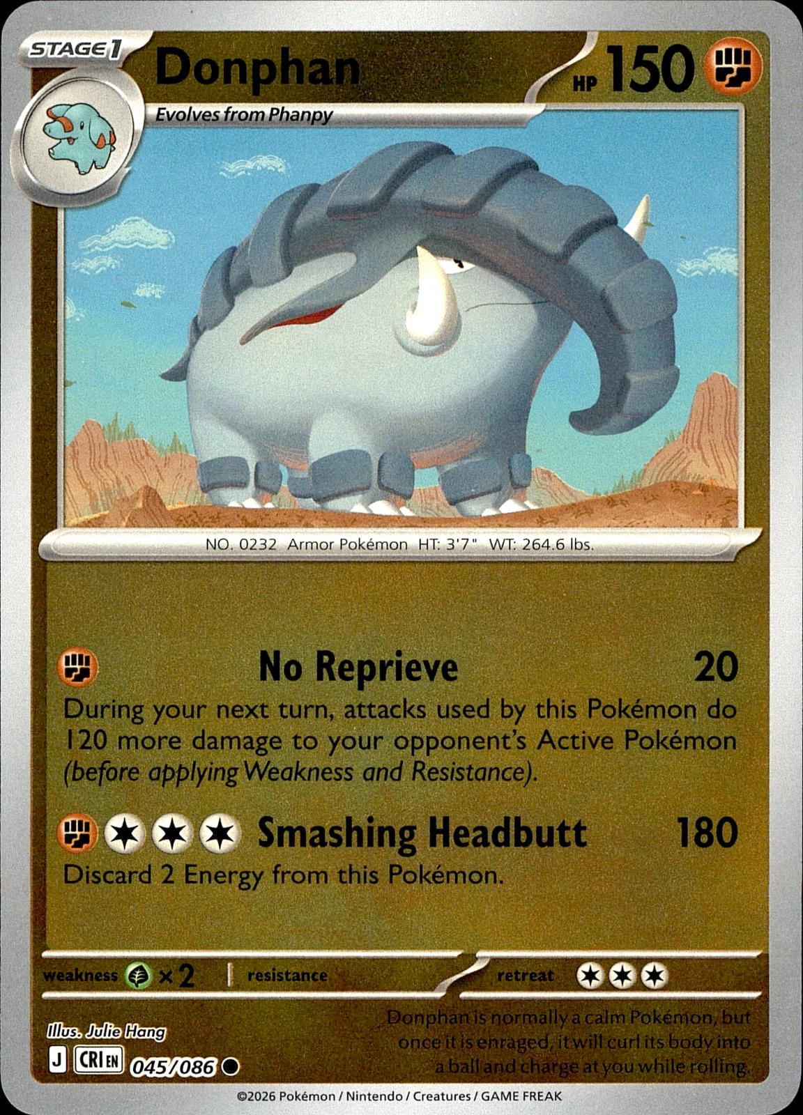 POKEMON DONPHAN 045/086 CHAOS RISING  REVERSE HOLO LP