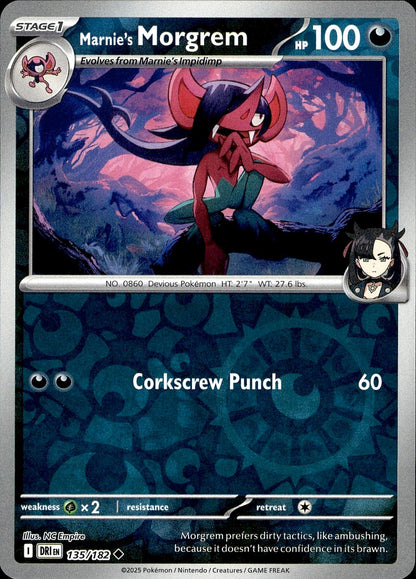 POKEMON MARNIE'S MORGREM 135 DESTINED RIVALS 182  REVERSE HOLO LP