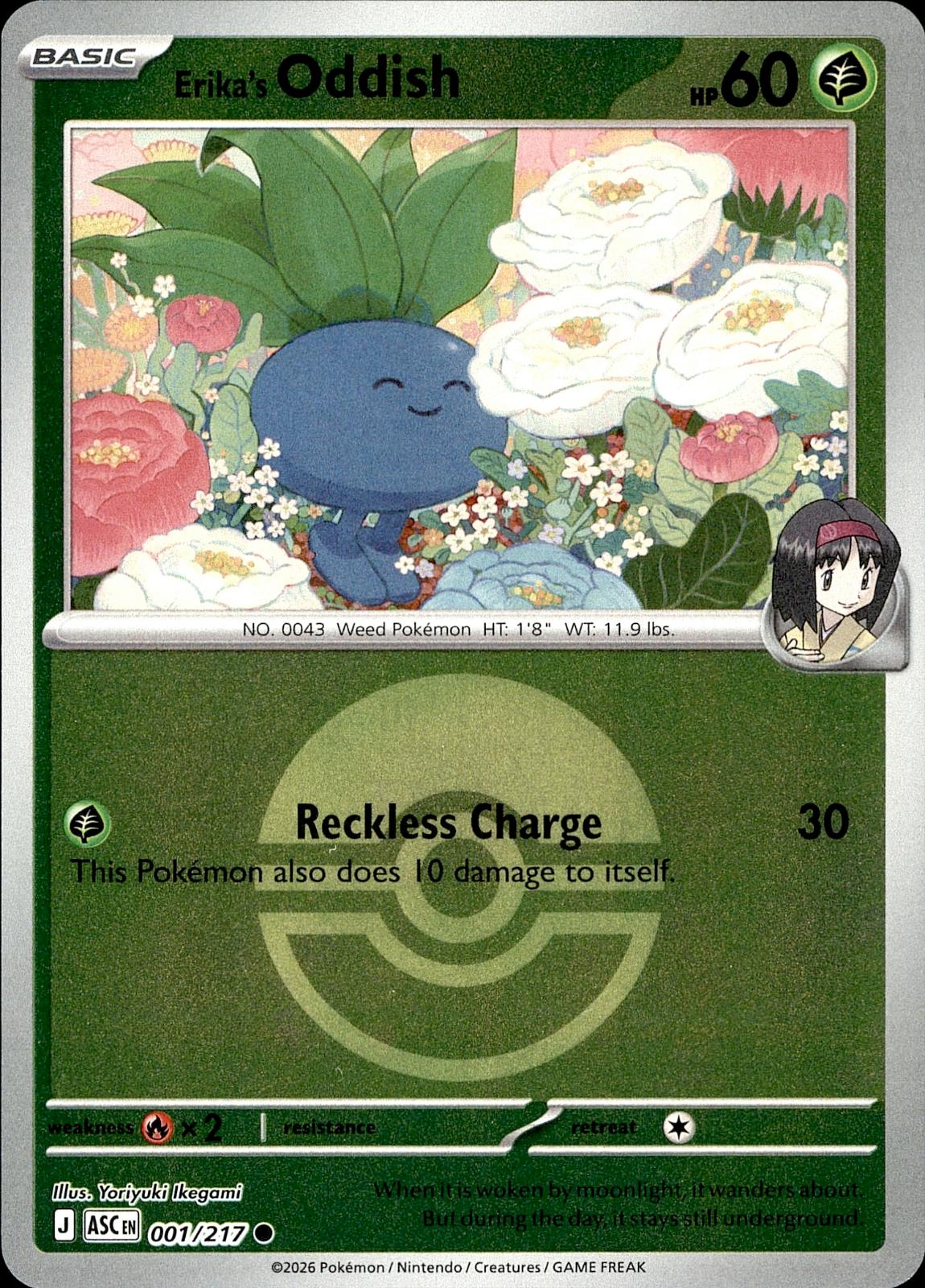POKEMON ERIKA'S ODDISH (POKE BALL) 001/217 ASCENDED HEROES REVERSE HOLO LP