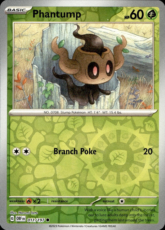 POKEMON PHANTUMP 011 OBSIDIAN FLAMES 197  REVERSE HOLO LP