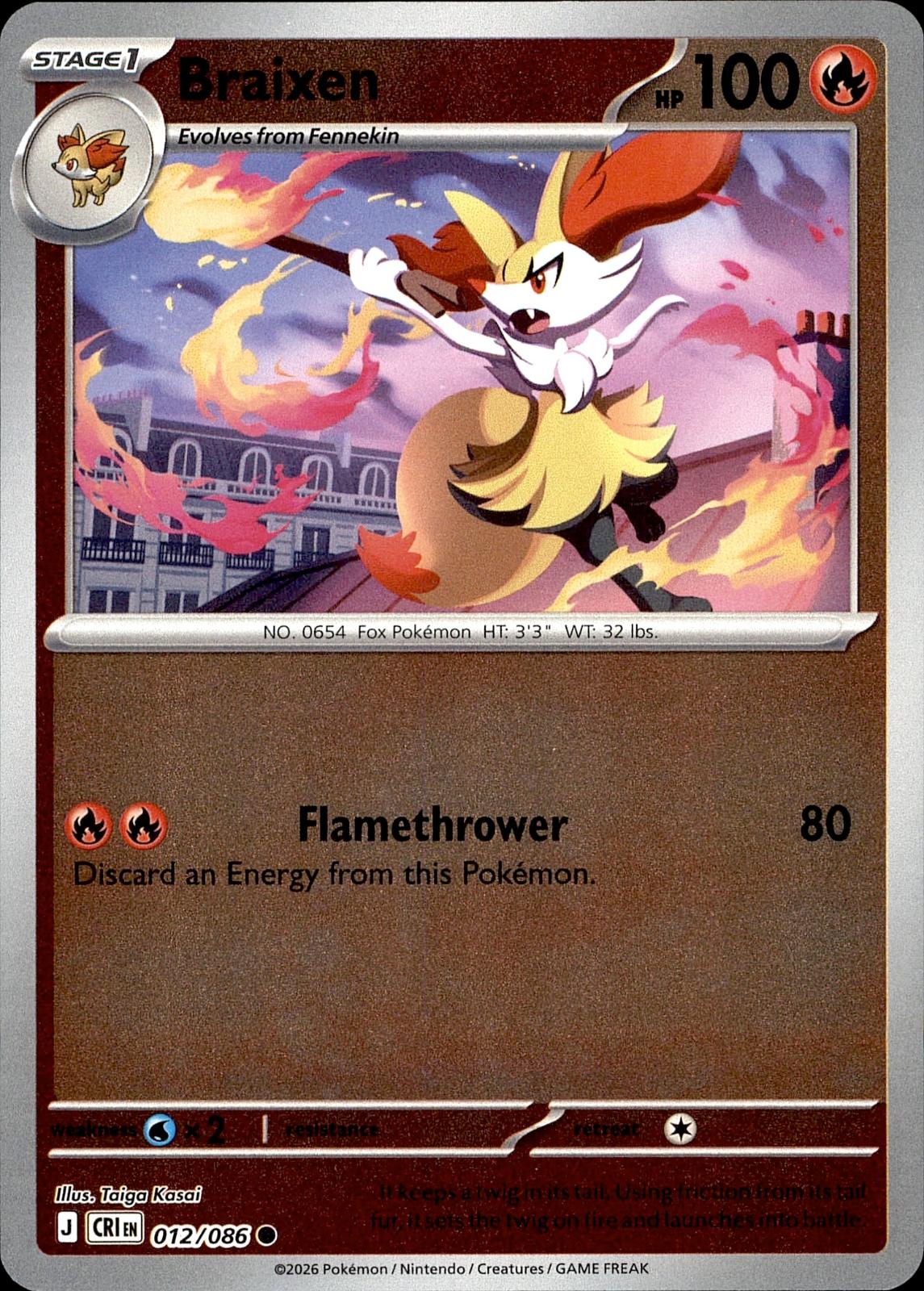 POKEMON BRAIXEN 012/086 CHAOS RISING  REVERSE HOLO LP