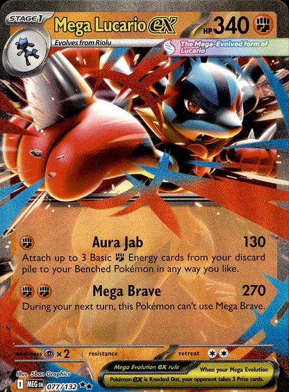 POKEMON MEGA LUCARIO EX 077 MEGA EVOLUTION 132 DOUBLE  HOLO LP