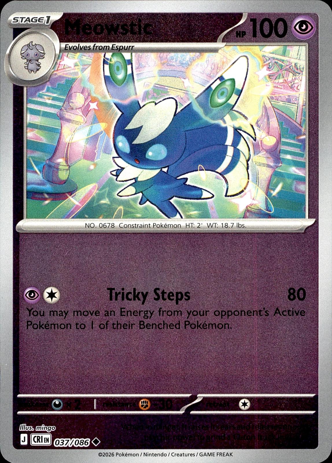 POKEMON MEOWSTIC 037/086 CHAOS RISING  REVERSE HOLO LP