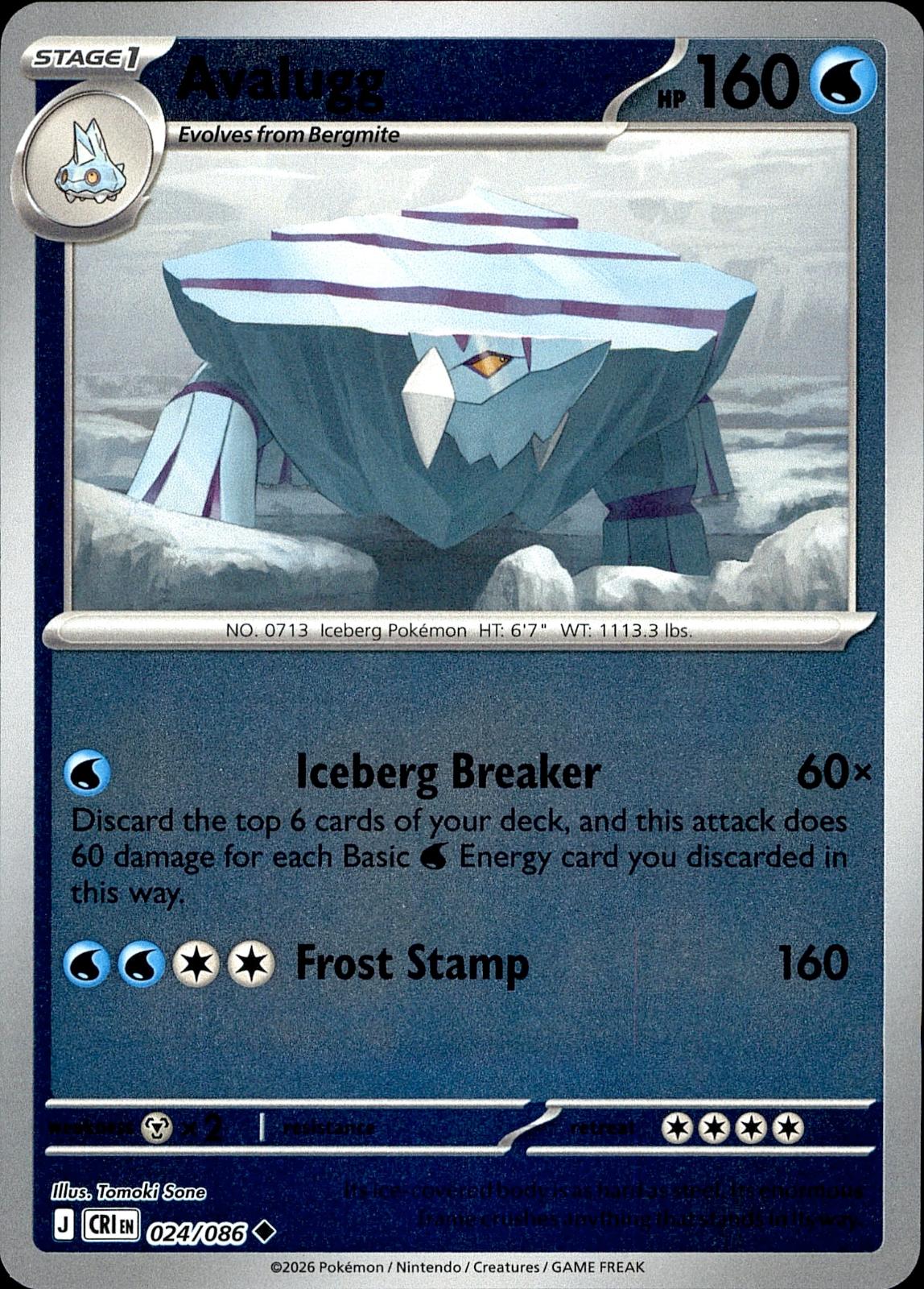 POKEMON AVALUGG 024/086 CHAOS RISING  REVERSE HOLO LP