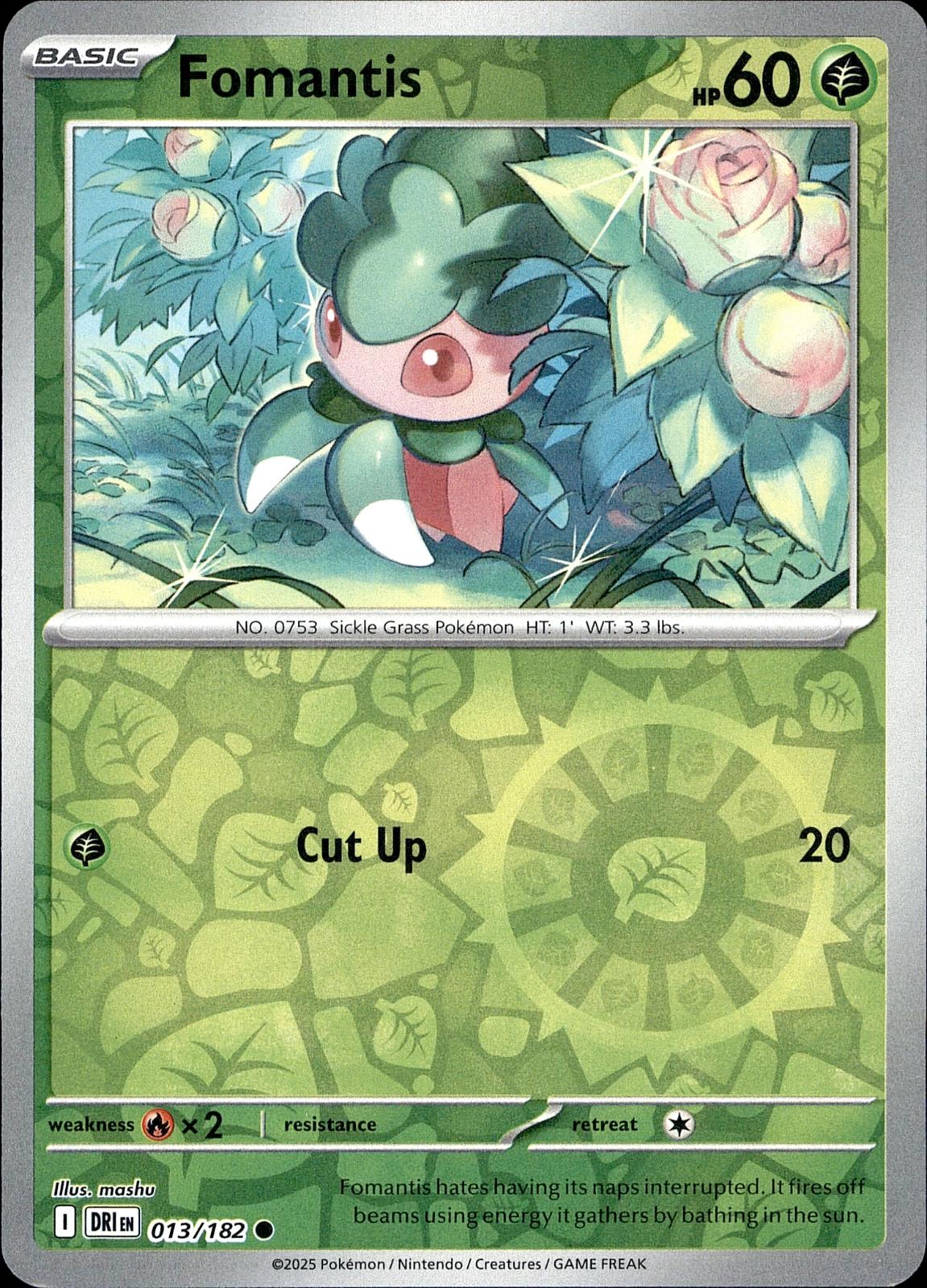 POKEMON FOMANTIS 013 DESTINED RIVALS 182  REVERSE HOLO LP