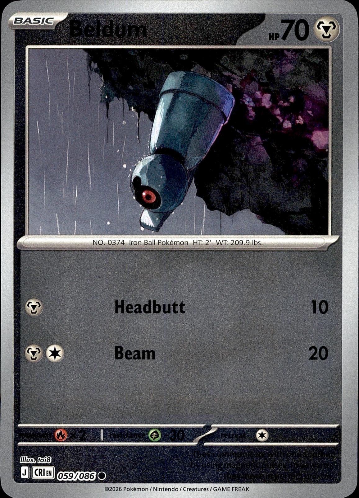 POKEMON BELDUM 059/086 CHAOS RISING  REVERSE HOLO LP