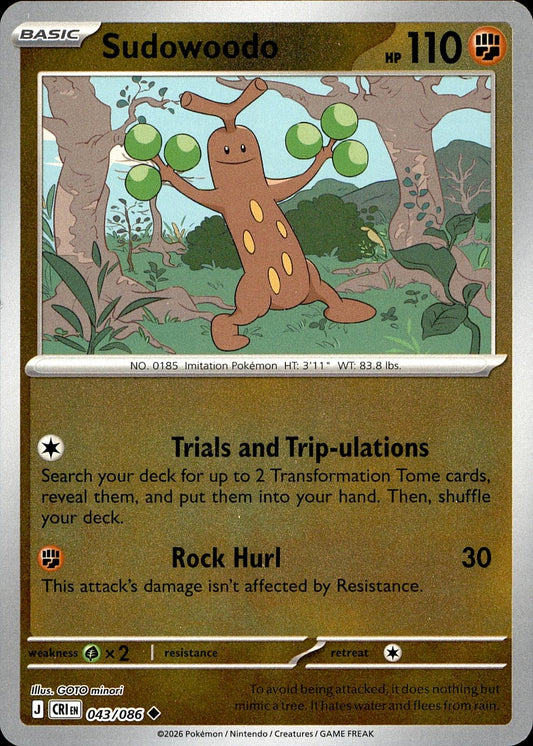 POKEMON SUDOWOODO 043/086 CHAOS RISING  REVERSE HOLO LP
