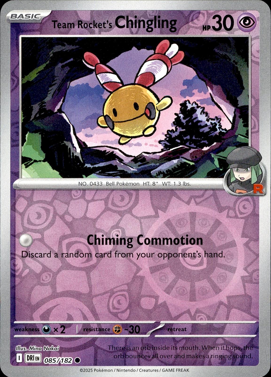 POKEMON TEAM ROCKET'S CHINGLING 085 DESTINED RIVALS 182  REVERSE HOLO LP