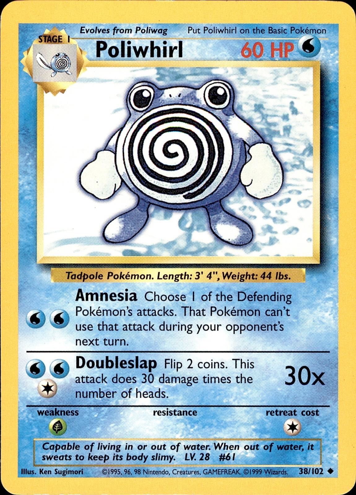 POKEMON POLIWHIRL 38 BASE SET Unlimited 102  LP