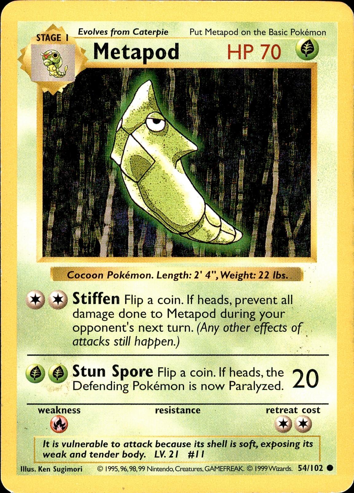 POKEMON METAPOD 54 BASE SET SHADOWLESS 102  Unlimited LP