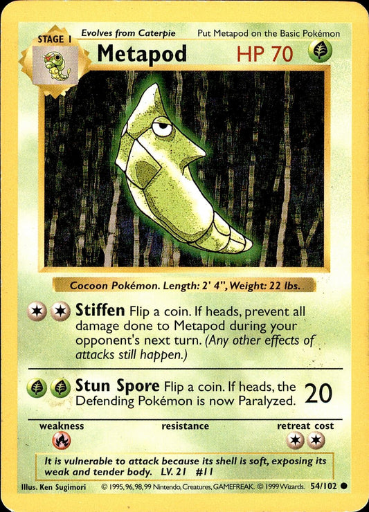 POKEMON METAPOD 54 BASE SET SHADOWLESS 102  Unlimited LP