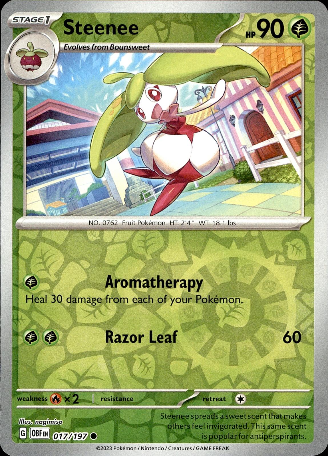 POKEMON STEENEE 017 OBSIDIAN FLAMES 197  REVERSE HOLO LP