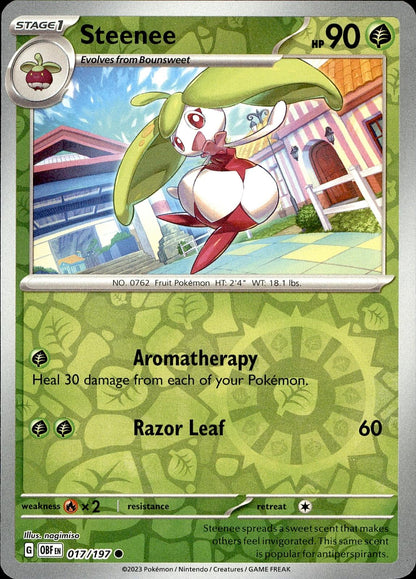 POKEMON STEENEE 017 OBSIDIAN FLAMES 197  REVERSE HOLO LP