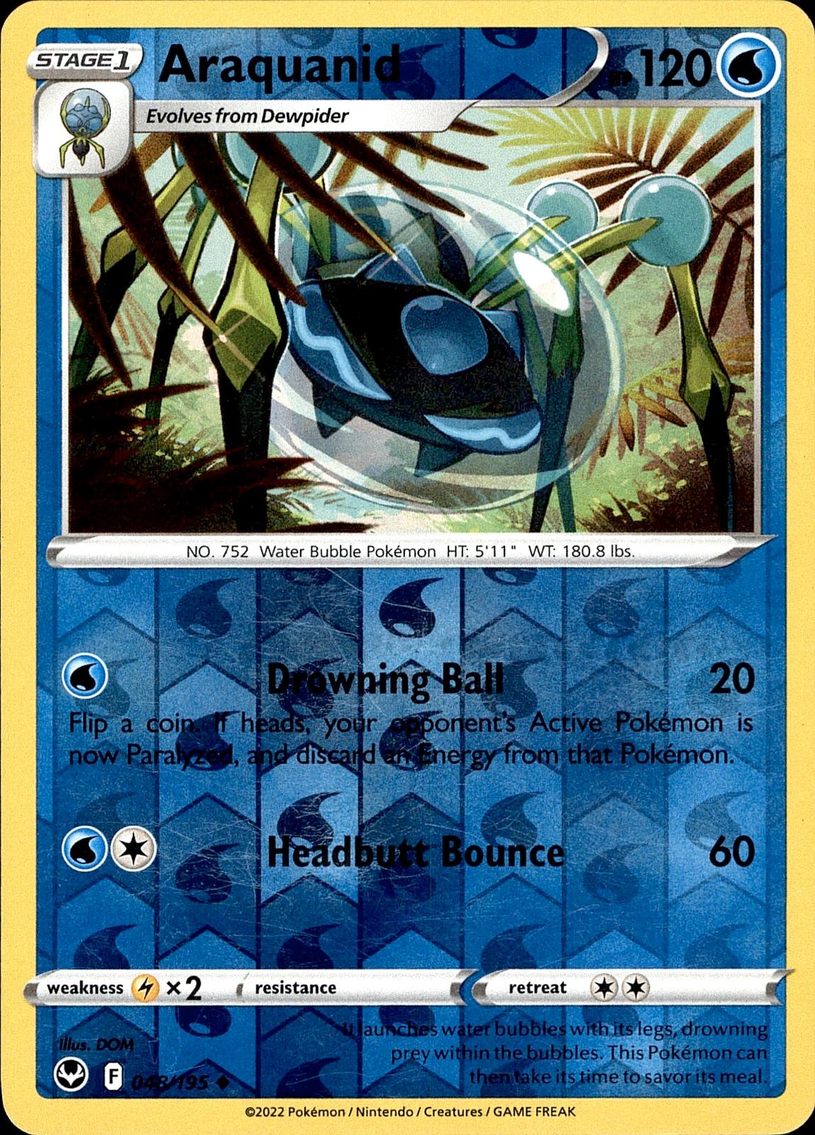 POKEMON ARAQUANID 048 SILVER TEMPEST 195  REVERSE HOLO LP