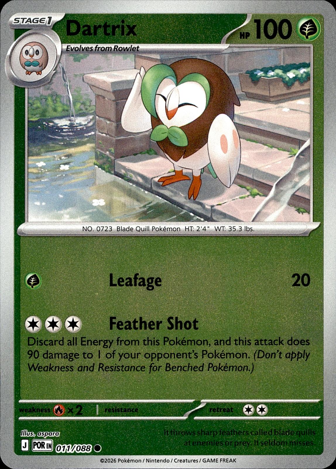 POKEMON DARTRIX 011/088 PERFECT ORDER  REVERSE HOLO LP
