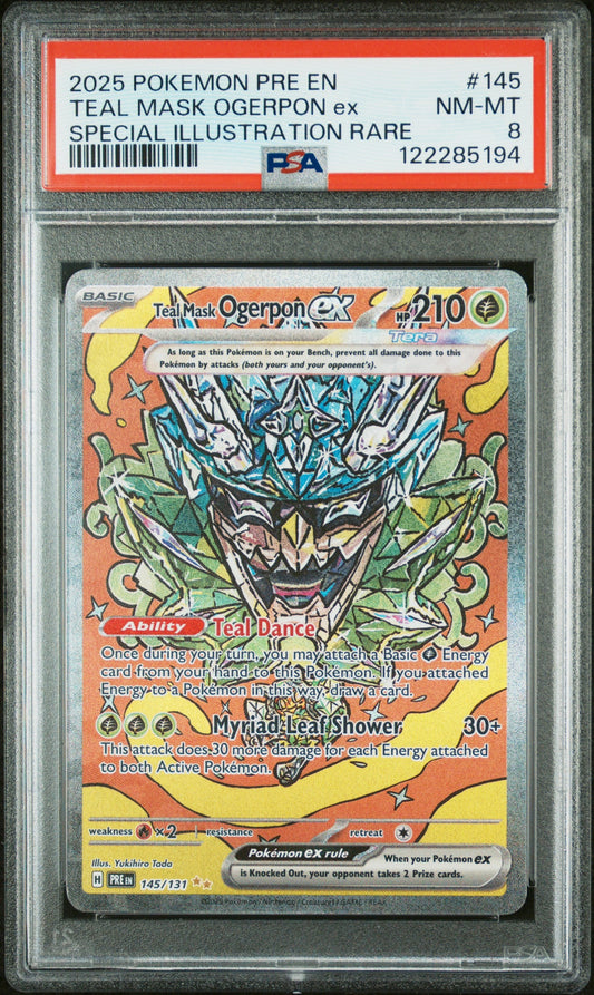 Teal Mask Ogerpon EX 145/108 Special Illustration  Pokemon PSA 8