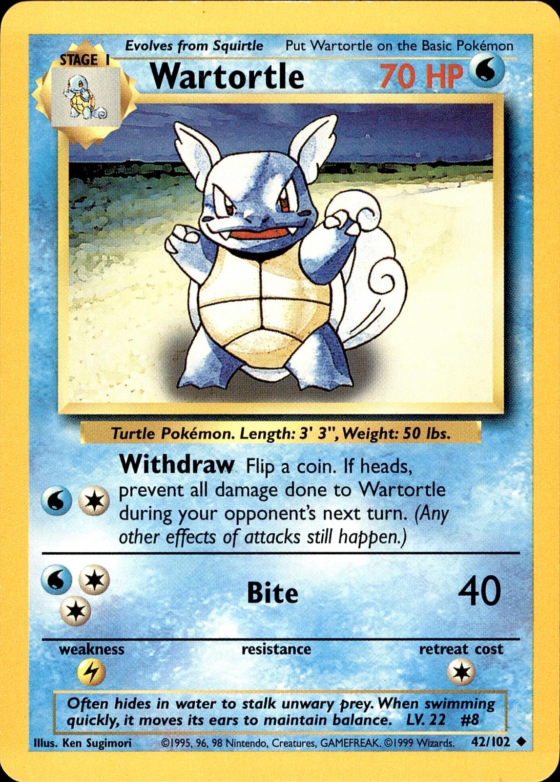 POKEMON WARTORTLE 42 BASE SET Unlimited 102  LP