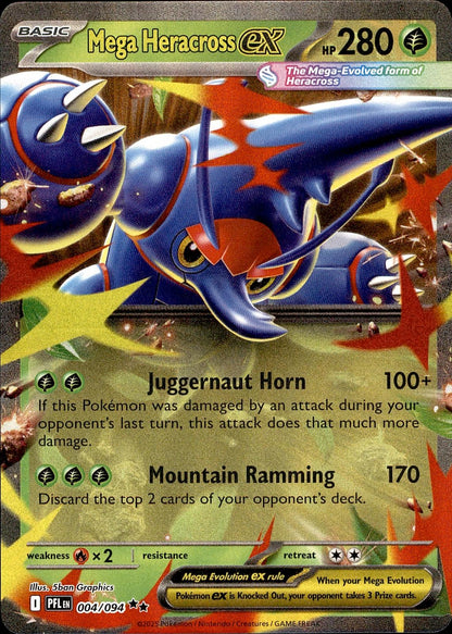 POKEMON MEGA HERACROSS EX 004 PHANTASMAL FLAMES 094 DOUBLE  HOLO LP