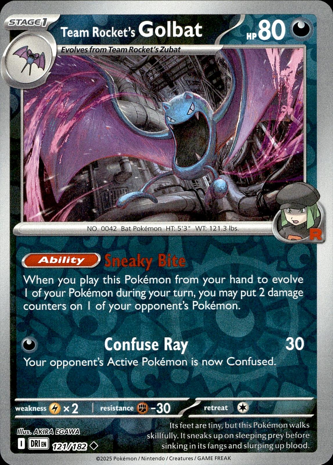 POKEMON TEAM ROCKET'S GOLBAT 121 DESTINED RIVALS 182  REVERSE HOLO LP