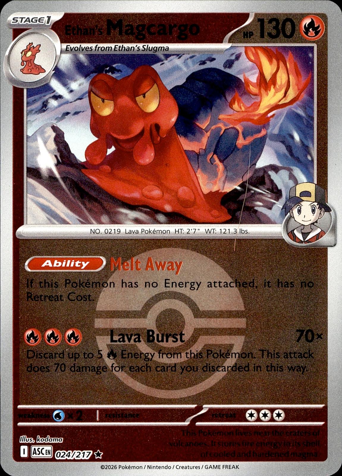 POKEMON ETHAN'S MAGCARGO (POKE BALL) 024/217 ASCENDED HEROES REVERSE HOLO LP