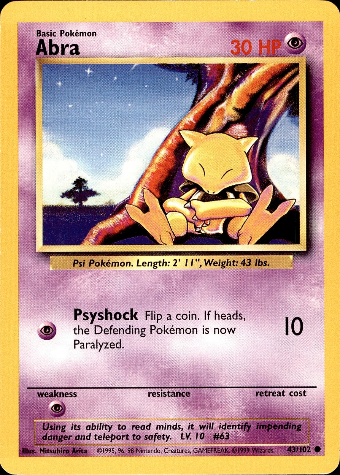 POKEMON ABRA 43 BASE SET Unlimited 102  LP