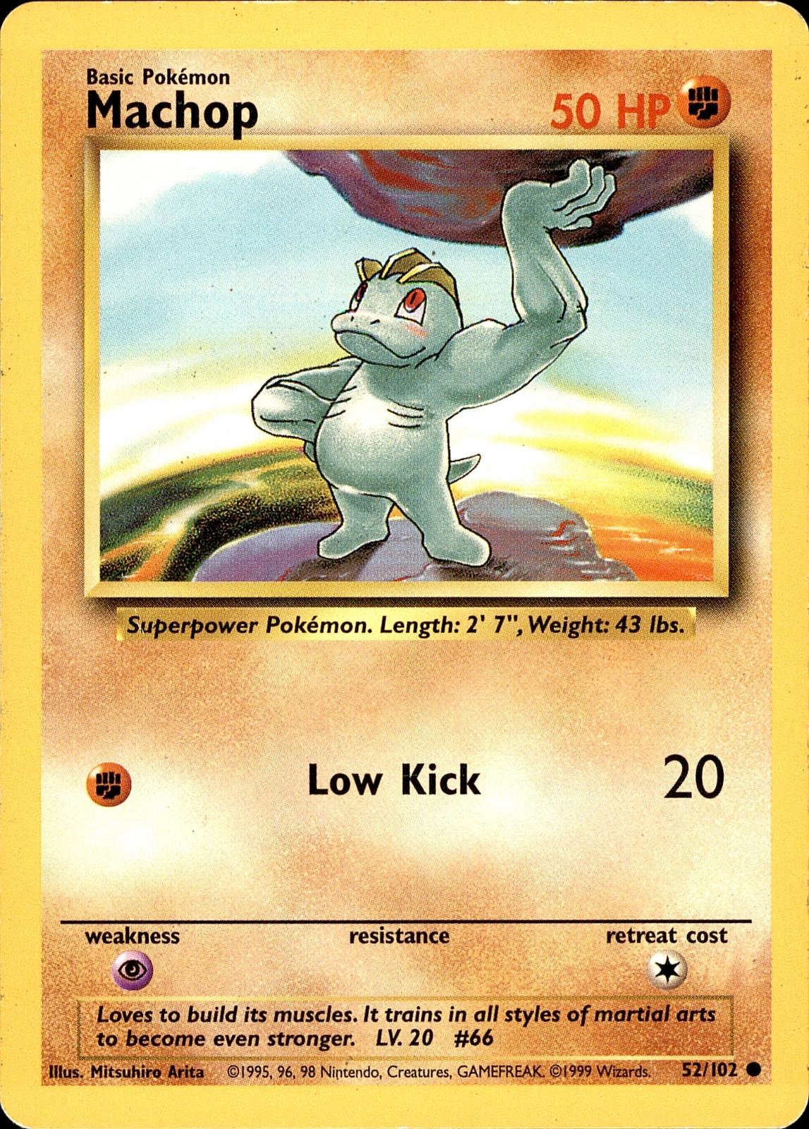 POKEMON MACHOP 52 BASE SET Unlimited 102  LP