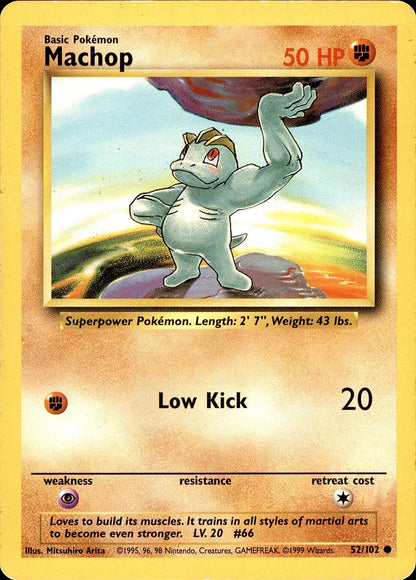 POKEMON MACHOP 52 BASE SET Unlimited 102  LP