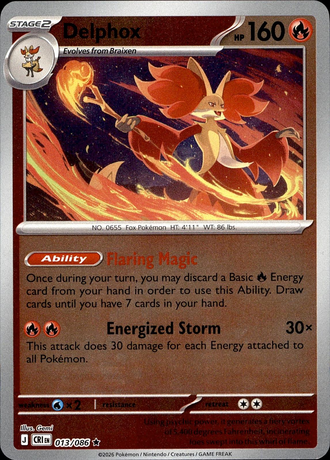 POKEMON DELPHOX 013/086 CHAOS RISING  REVERSE HOLO LP
