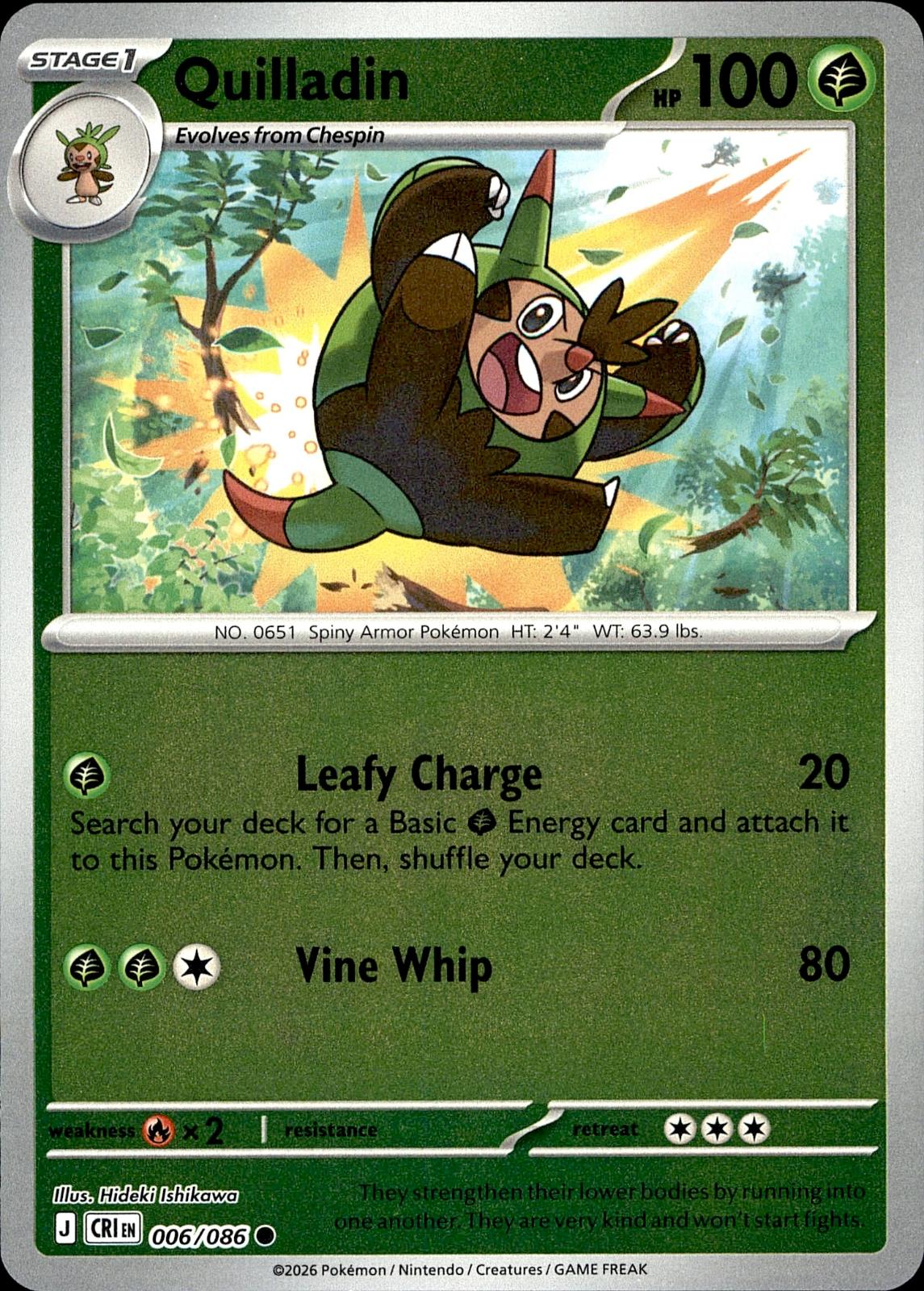 POKEMON QUILLADIN 006/086 CHAOS RISING  REVERSE HOLO LP