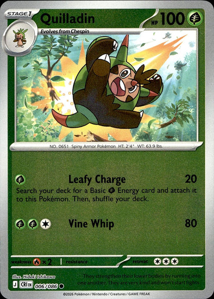 POKEMON QUILLADIN 006/086 CHAOS RISING  REVERSE HOLO LP