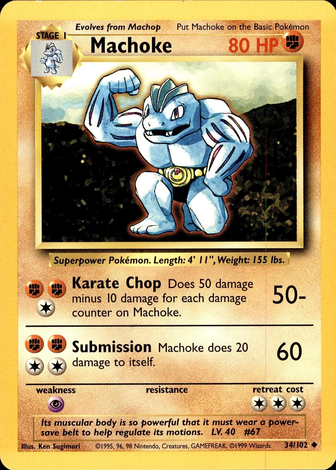 POKEMON MACHOKE 34 BASE SET Unlimited 102  LP