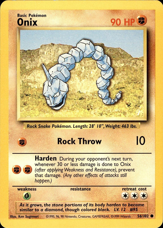 POKEMON ONIX 56 BASE SET Unlimited 102  LP
