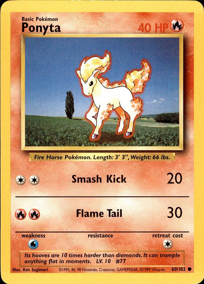 POKEMON PONYTA 60 BASE SET Unlimited 102  LP
