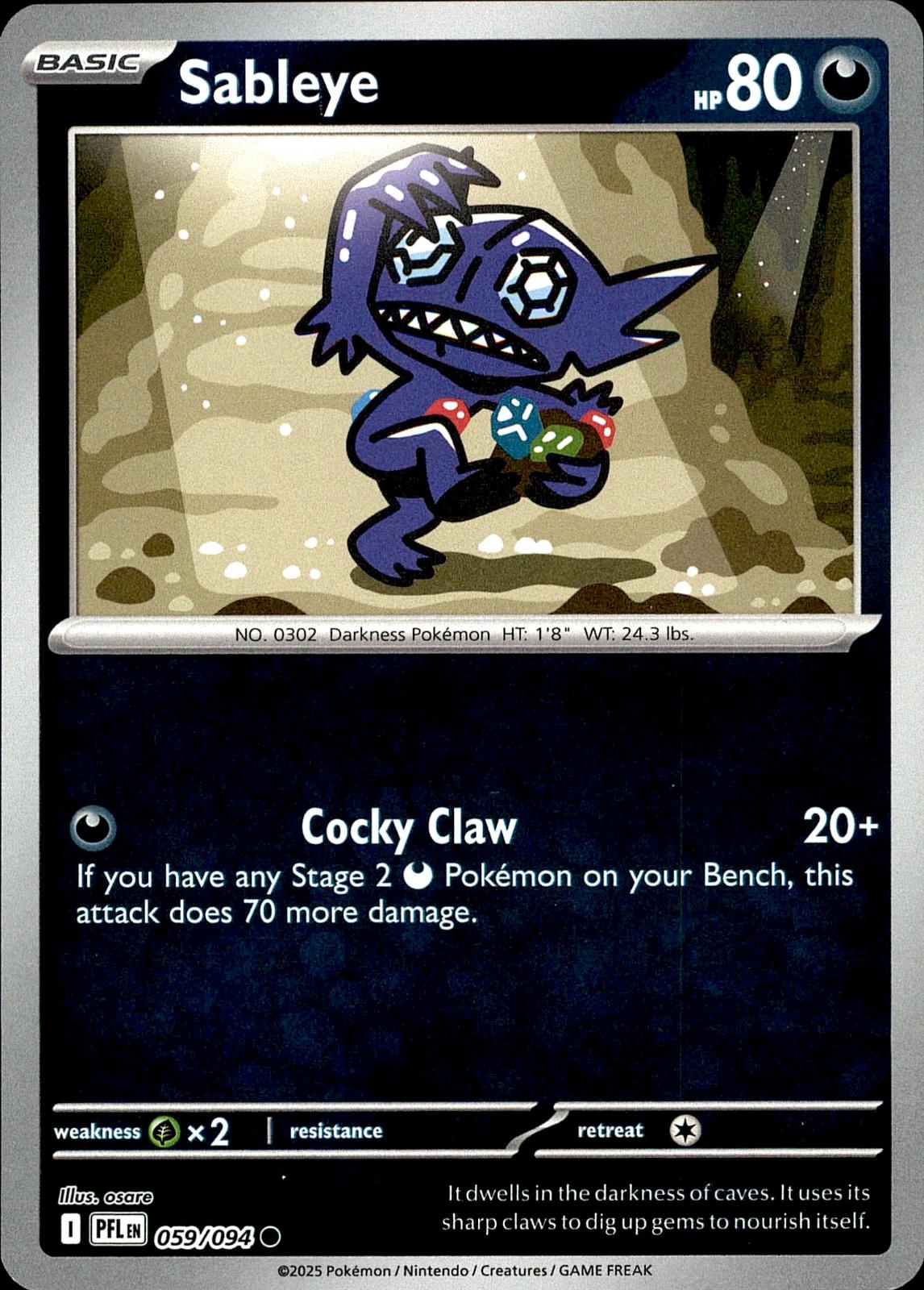 POKEMON SABLEYE 059 PHANTASMAL FLAMES 094  REVERSE HOLO LP