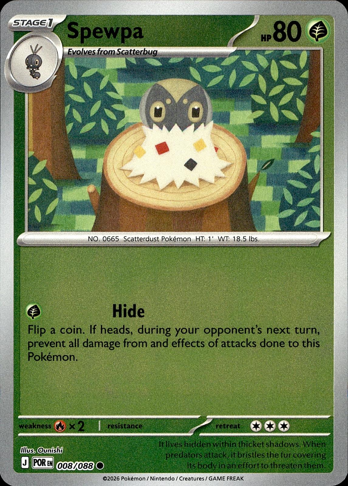 POKEMON SPEWPA 008/088 PERFECT ORDER  REVERSE HOLO LP