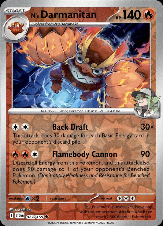 POKEMON N'S DARMANITAN 027 JOURNEY TOGETHER 159  REVERSE HOLO LP