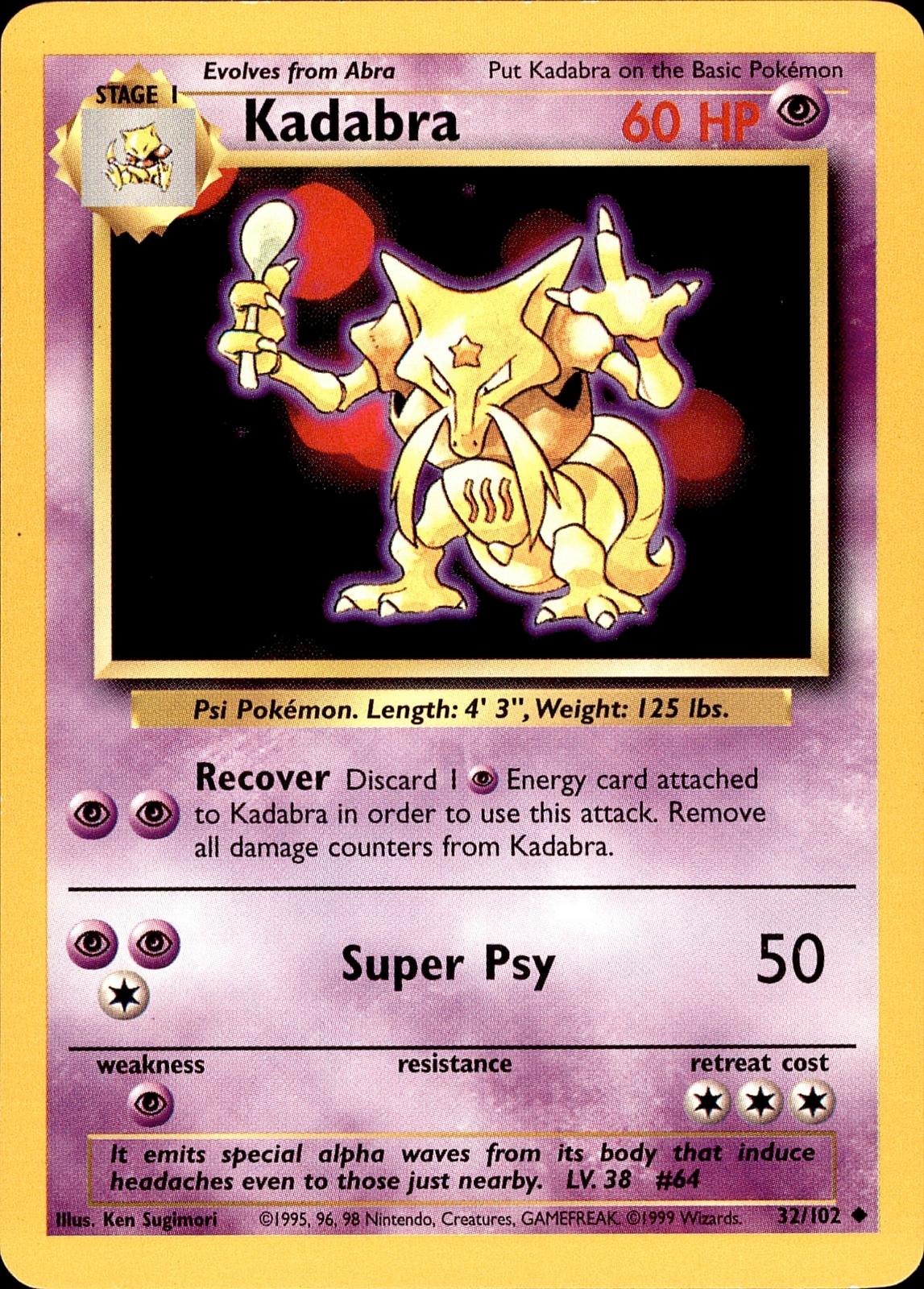 POKEMON KADABRA 32 BASE SET Unlimited 102  LP