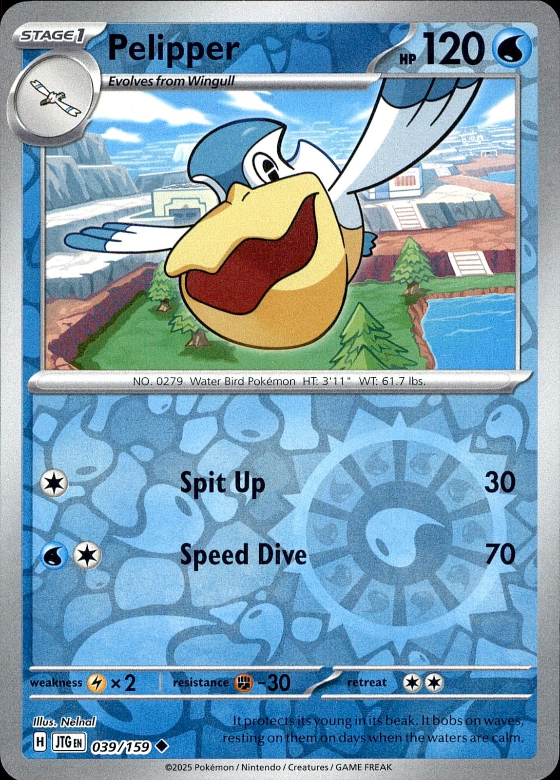 POKEMON PELIPPER 039 JOURNEY TOGETHER 159  REVERSE HOLO LP