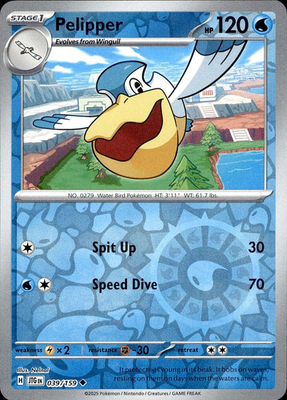 POKEMON PELIPPER 039 JOURNEY TOGETHER 159  REVERSE HOLO LP