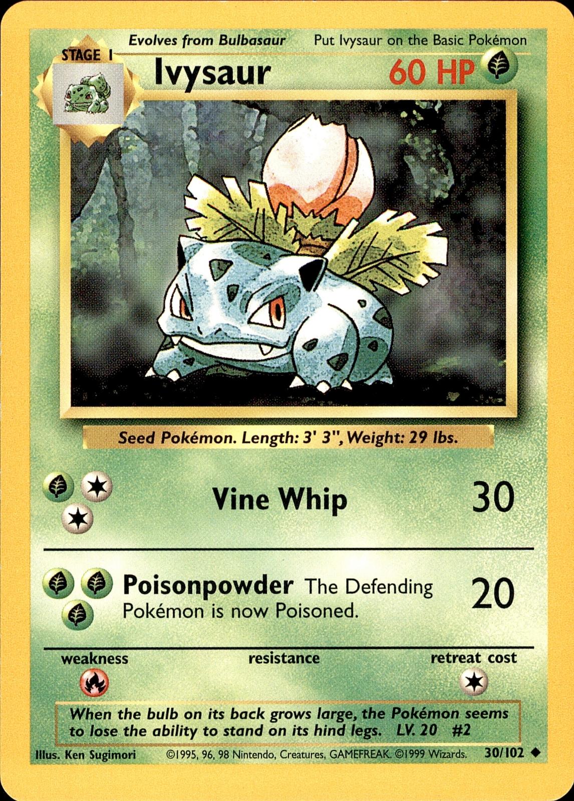 POKEMON IVYSAUR 30 BASE SET Unlimited 102  LP